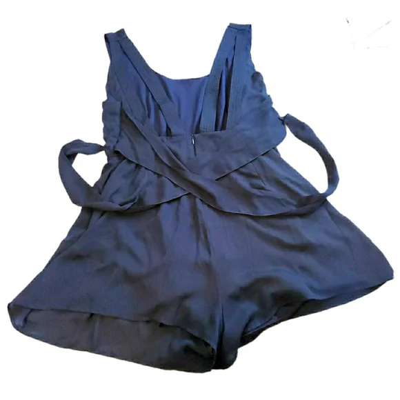 Navy Blue Pleated Romper - Picture 2 of 5